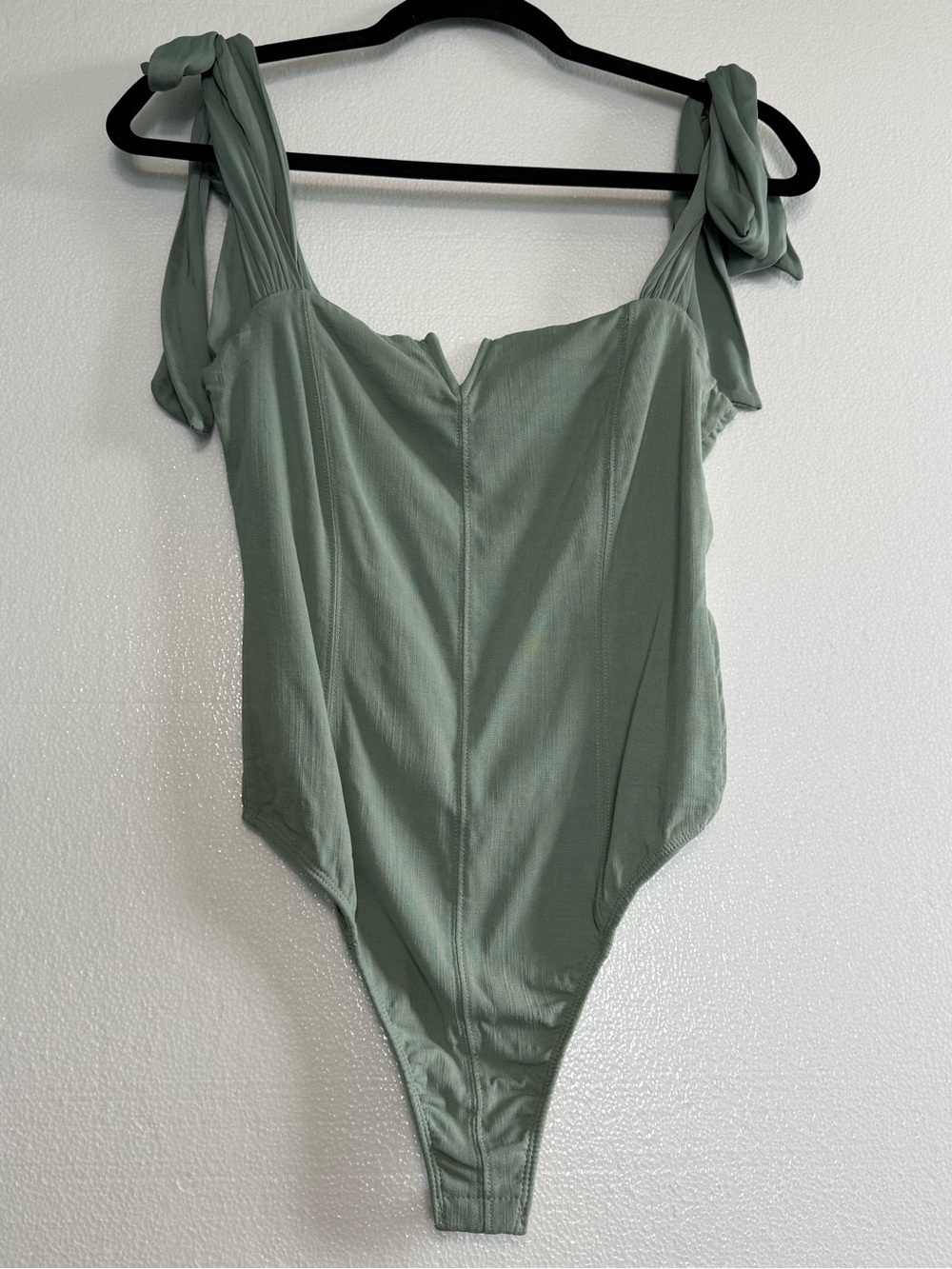 Free People Lola Bodysuit Shoulder Tie Sea Mist Green Corset Bustier NWT Size S - Picture 3 of 16